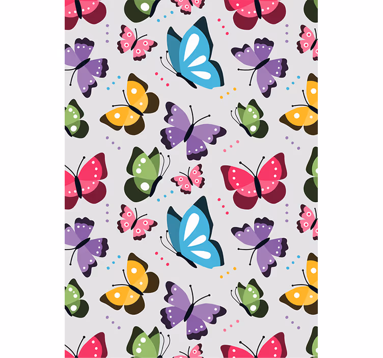 Cute animal wallpaper with colorful flying butterflies - TenStickers