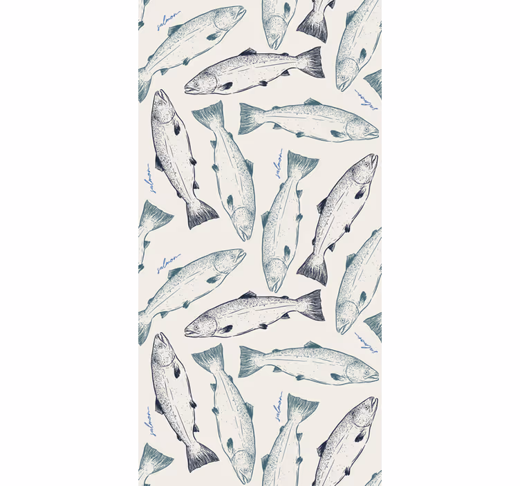 Cute animal wallpaper featuring salmon fish - TenStickers