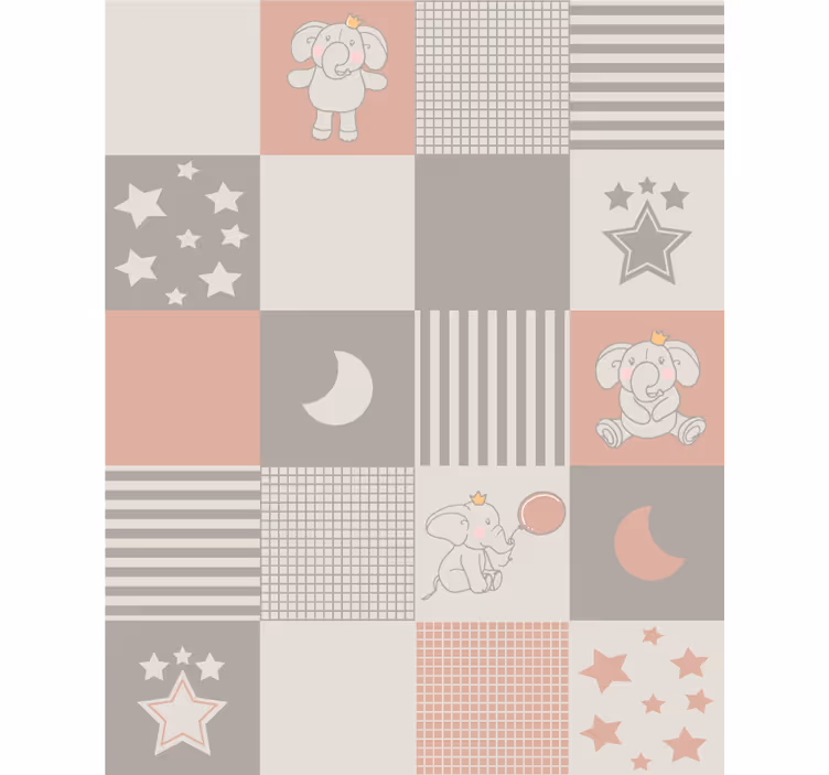 Cute animal wallpaper with elephant designs and tiles - TenStickers