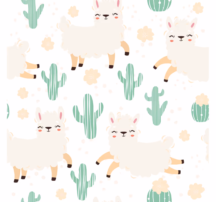 Wallpaper patterns cute watercolor llamas with cactus - TenStickers