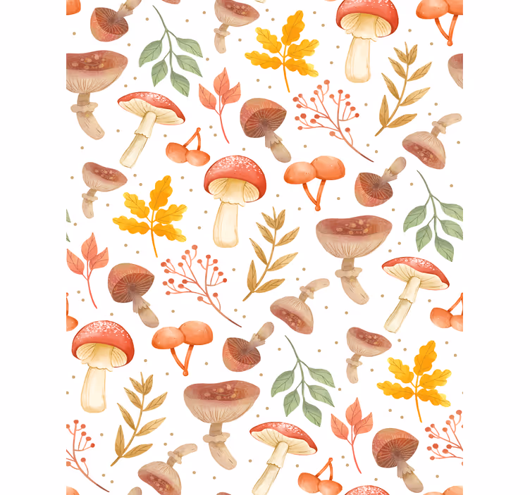 Wallpaper patterns hand painted mushroom design - TenStickers