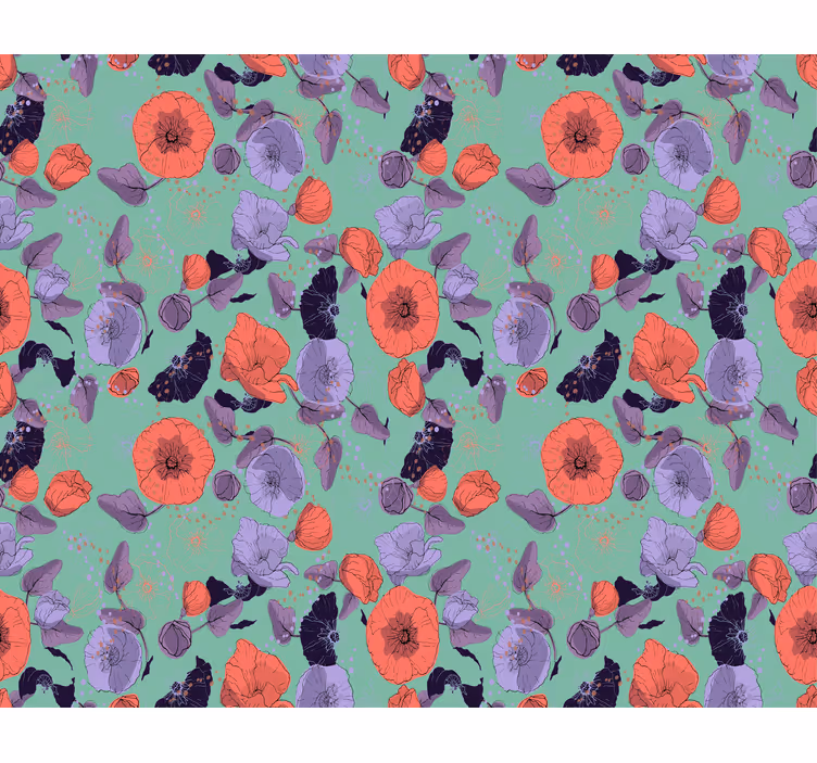 Flowers wallpaper blue and red poppies - TenStickers