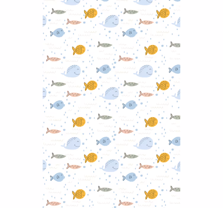 Cute animal wallpaper featuring colorful cartoon fish - TenStickers