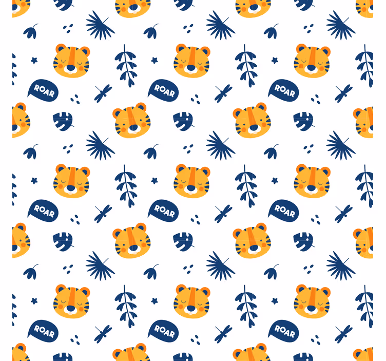Cute animal wallpaper with tiger cubs and dragonflies - TenStickers