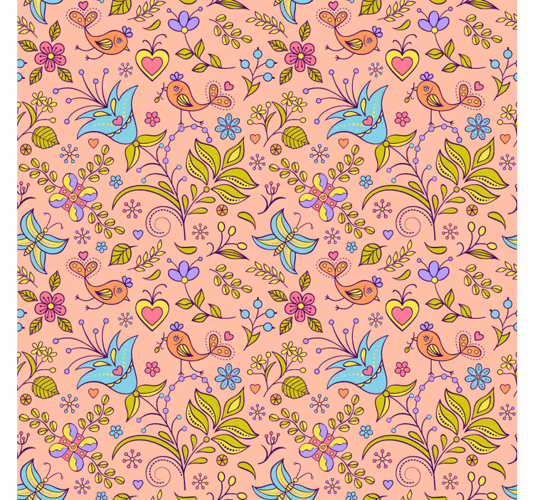 Nature wallpaper with floral pattern and wildlife - TenStickers