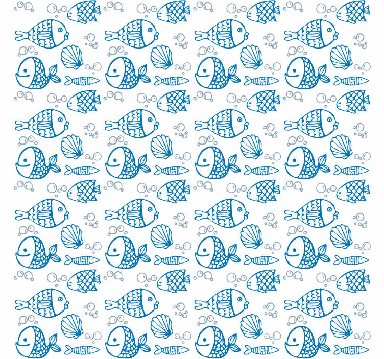 Wallpaper childrens room blue fish on white background - TenStickers