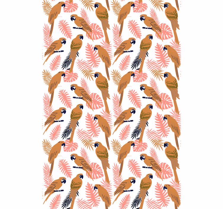 Wallpaper childrens room orange parrots and pink blooms - TenStickers
