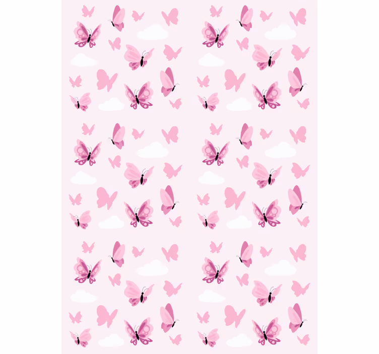 Butterfly wallpaper in pink fluttering clouds - TenStickers
