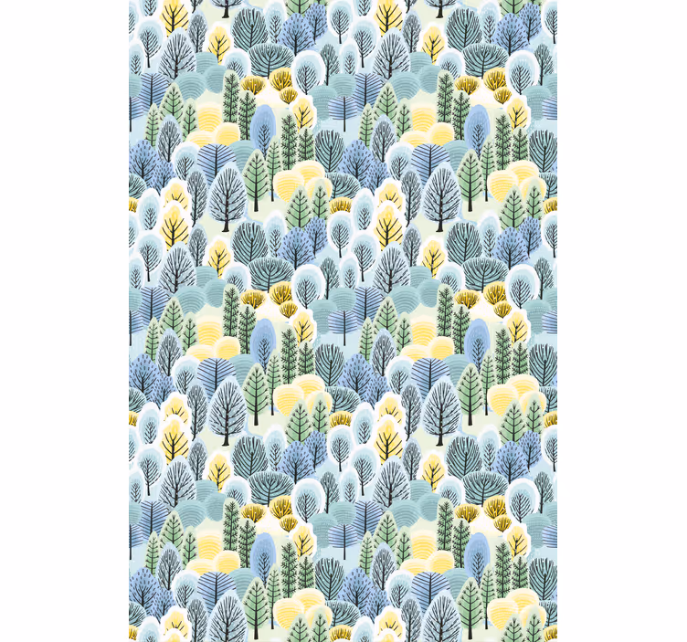 Nordic wallpaper green and yellow artistic trees - TenStickers