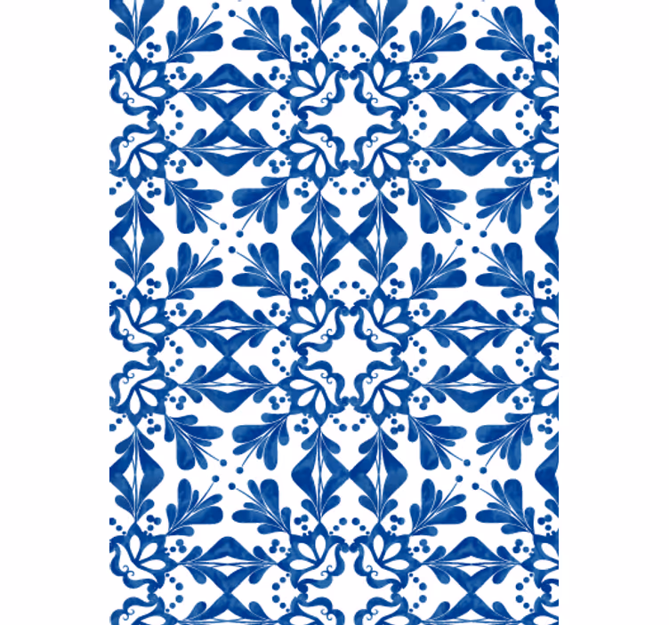 Living room wallpaper blue vintage pattern tile - TenStickers