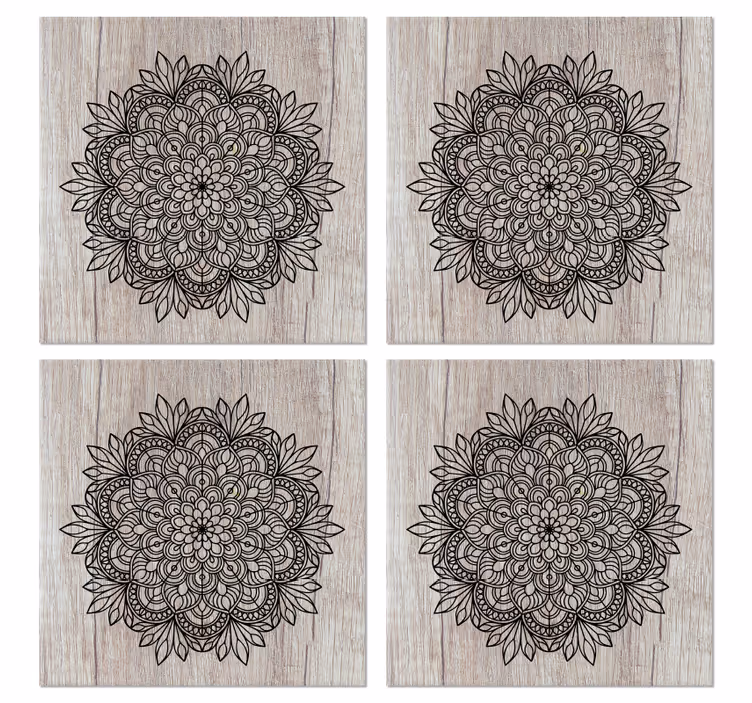 Tiles wallpaper black mandala on wood design - TenStickers