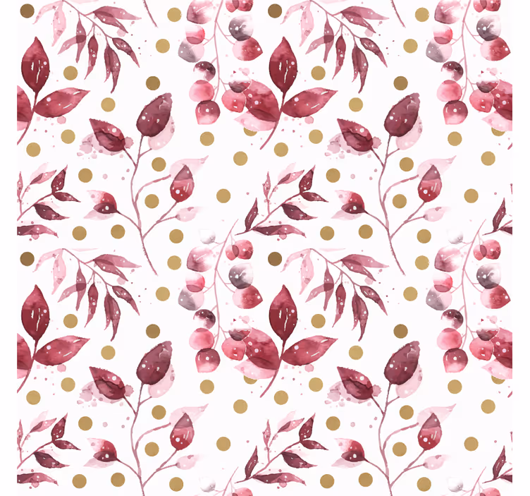 Flowers wallpaper burgundy leaves with golden dots - TenStickers