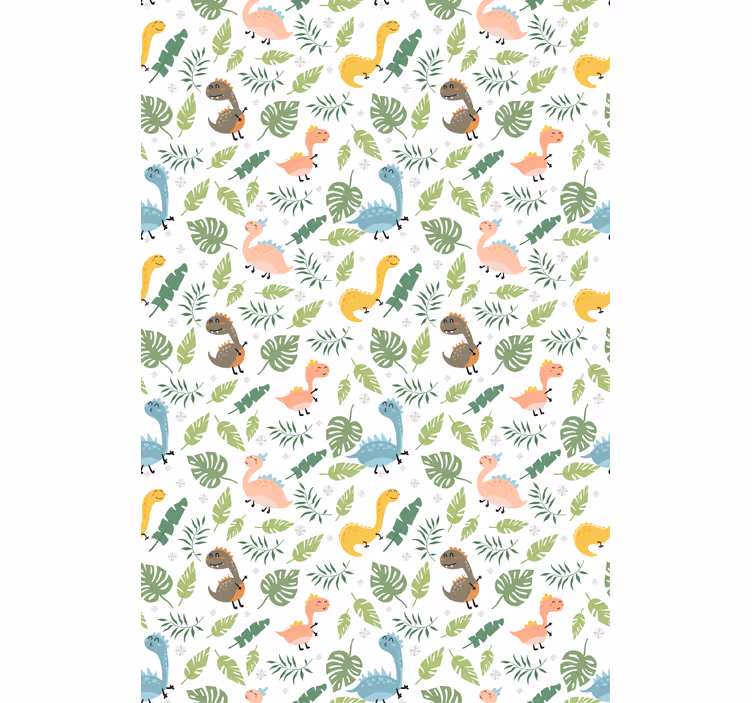 Dino wallpaper in pastel forest with dinosaurs pattern - TenStickers