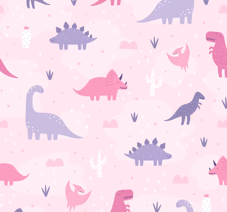 Dino wallpaper with a pink background - TenStickers