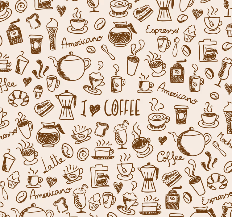 Kitchen wallpaper with coffee pattern - TenStickers