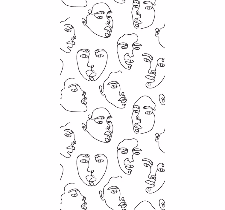 Modern wallpaper with line art faces pattern - TenStickers