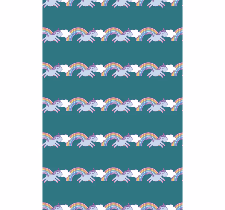 Wallpaper childrens room with running unicorns and rainbows - TenStickers