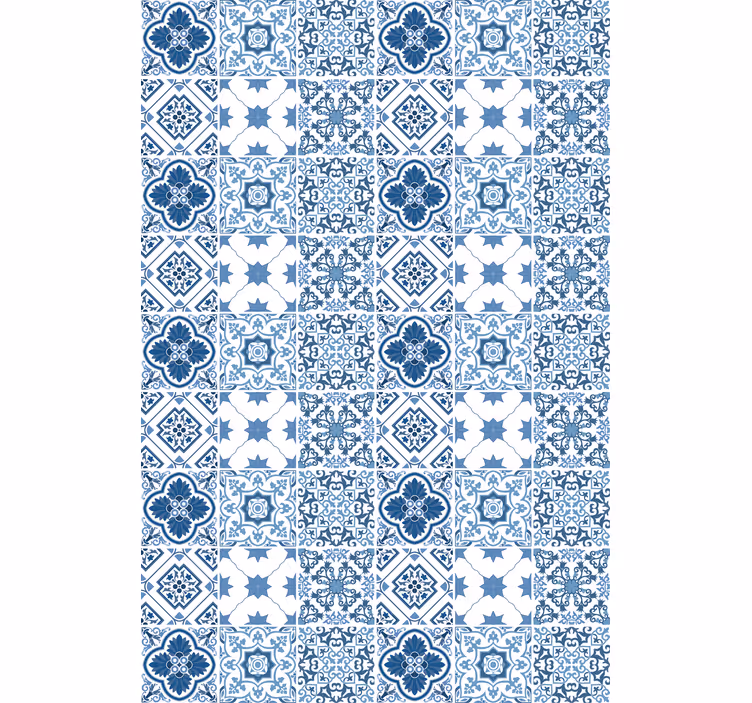 Bathroom wallpaper with detailed blue designs - TenStickers