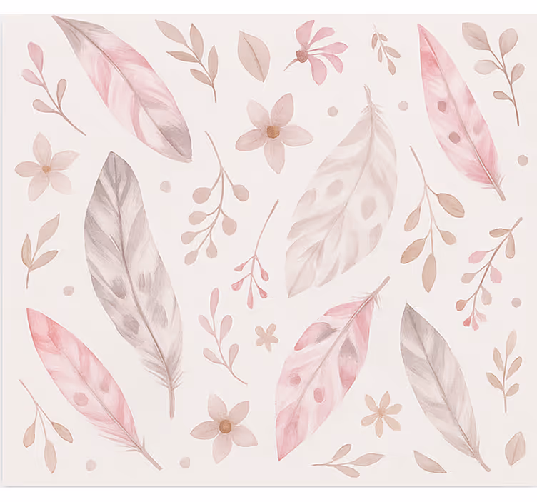 Teenage bedroom wallpaper feathers in pink - TenStickers