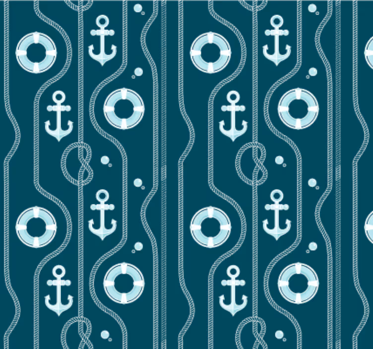 Bathroom wallpaper blue nautical anchor design - TenStickers