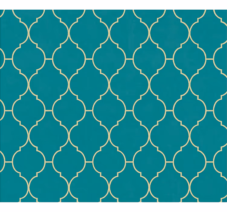 Living room wallpaper in gold and turquoise motif - TenStickers