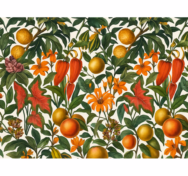 Living room wallpaper with vibrant tropical design - TenStickers