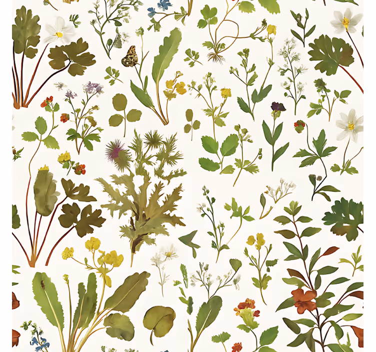 Master bedroom wallpaper botanical design white background - TenStickers