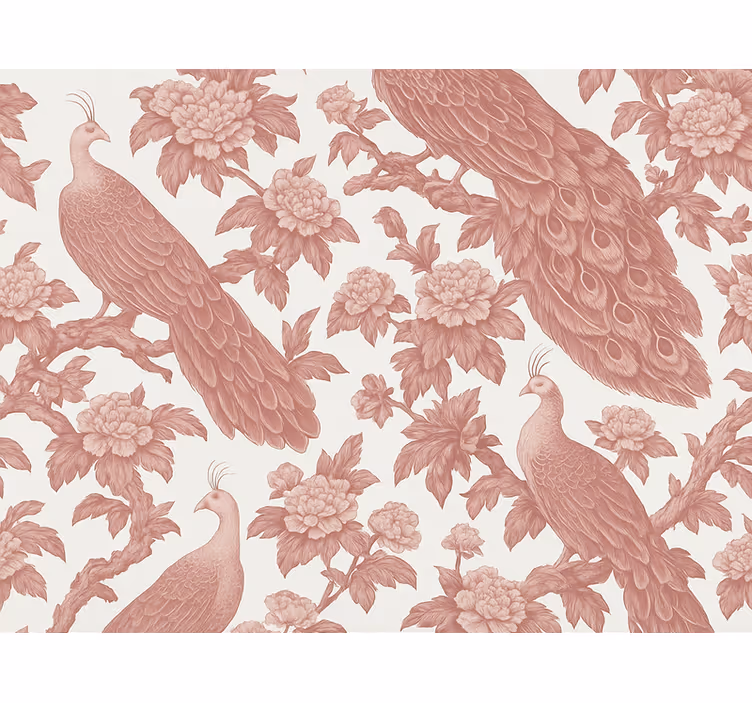 Master bedroom wallpaper in pink peacock pattern - TenStickers