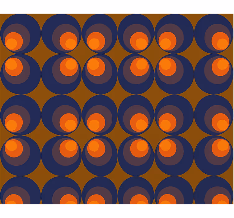 Living room wallpaper retro dark blue yellow circles - TenStickers