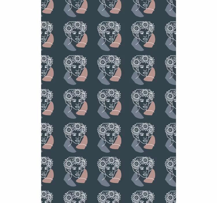 Flowers wallpaper featuring minimalist sunflower and woman - TenStickers