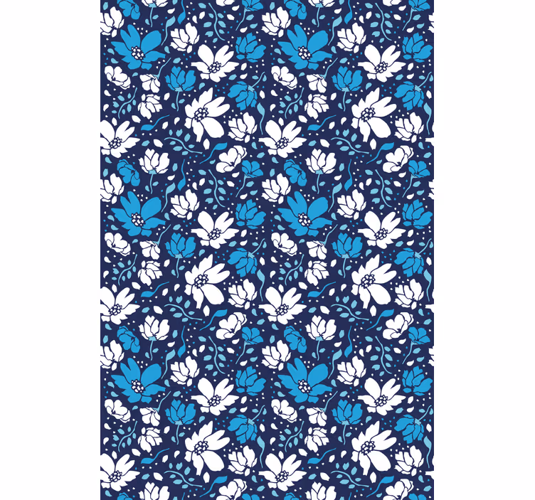 Wallpaper flowery white daisies on blue background - TenStickers
