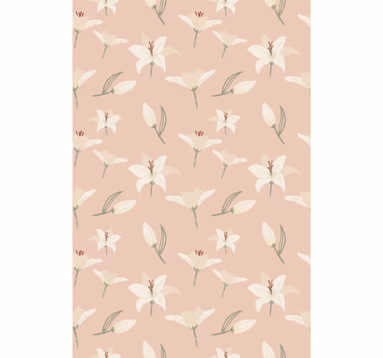 Wallpaper flowery white lily on nude background - TenStickers