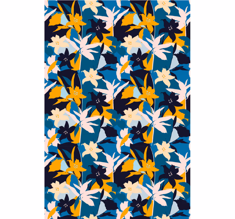 Wallpaper flowery white lilies on blue background - TenStickers