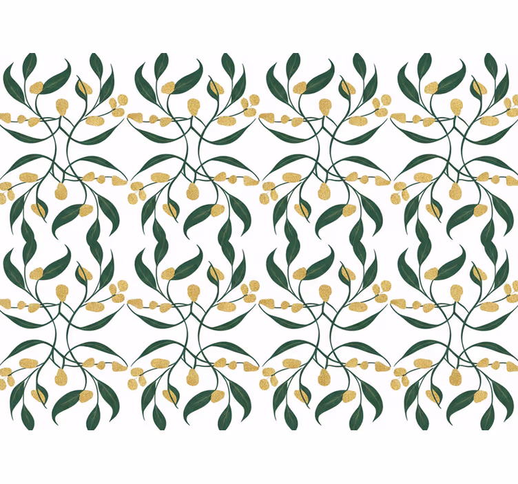 Leaves wallpaper green and gold branches - TenStickers