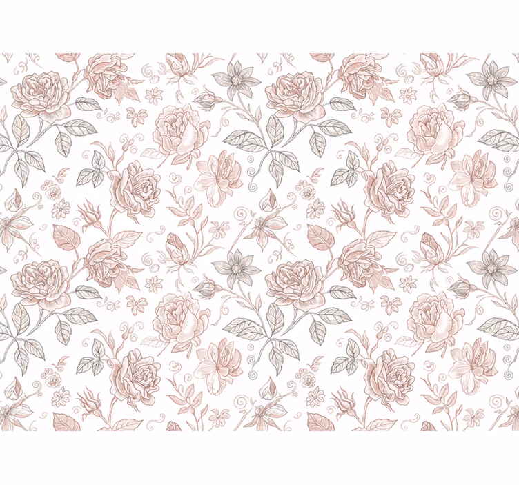 Flowers wallpaper vintage rose drawing - TenStickers