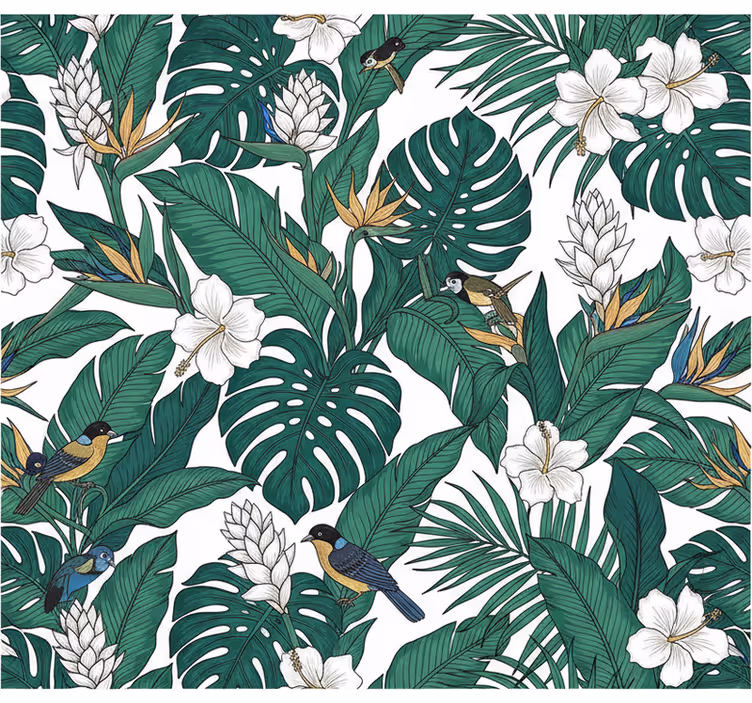 Flowers wallpaper jungle petrol green pattern - TenStickers