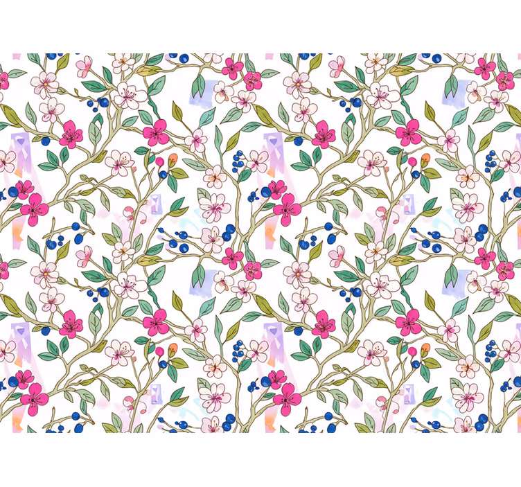 Flowers wallpaper colourful blooming branches - TenStickers