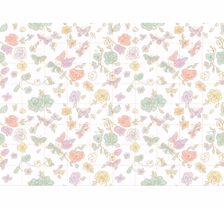 Flowers wallpaper soft color butterfly - TenStickers