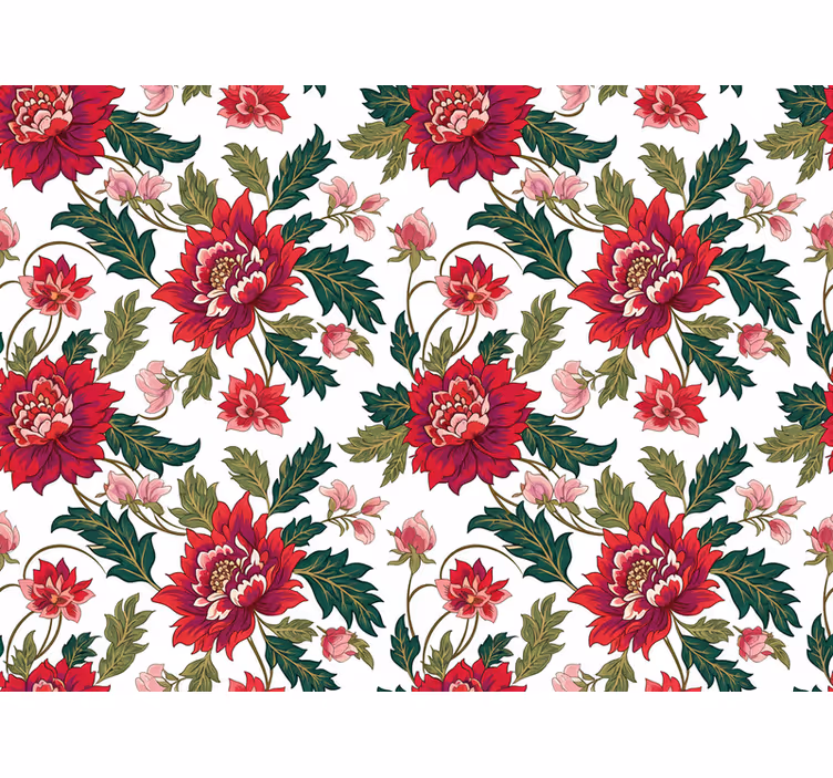 Leaves wallpaper in vibrant red floral design - TenStickers