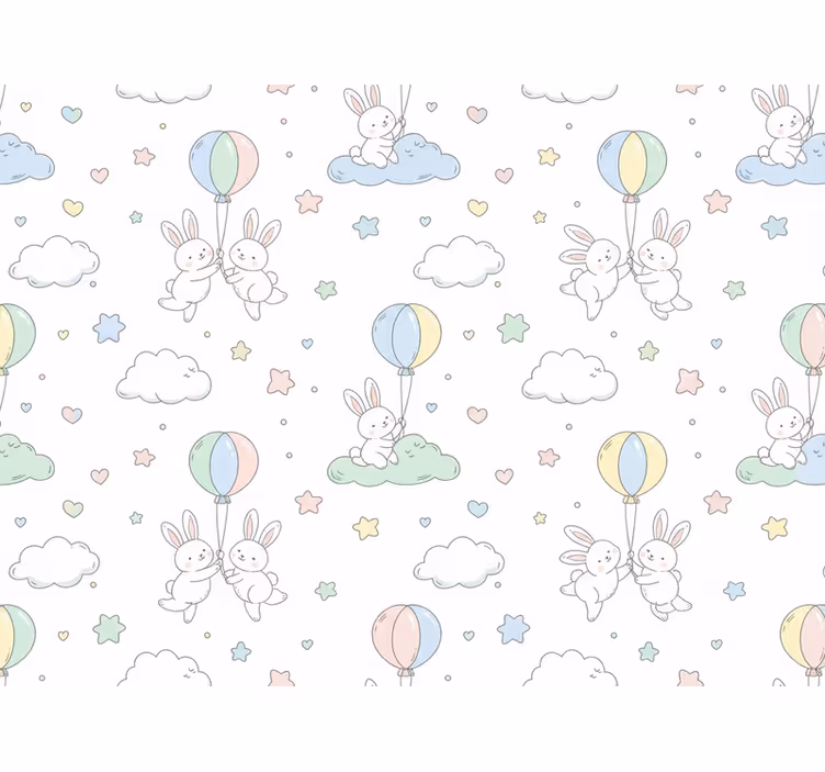 Wallpaper childrens room with rabbits and balloons - TenStickers