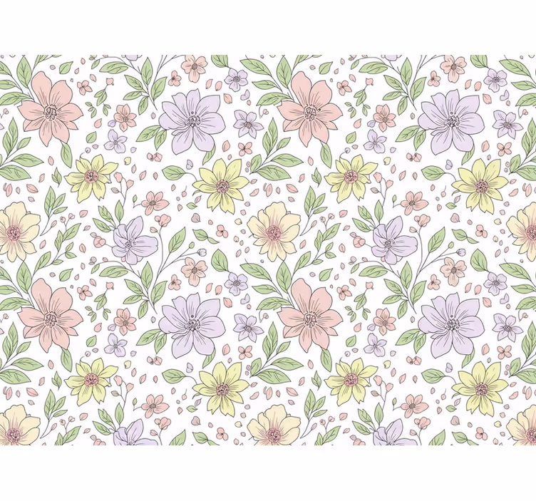 Leaves wallpaper in various soft flower colors - TenStickers