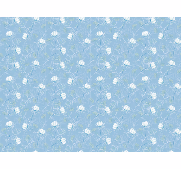 A blue wallpaper with a botanical leaf design - TenStickers