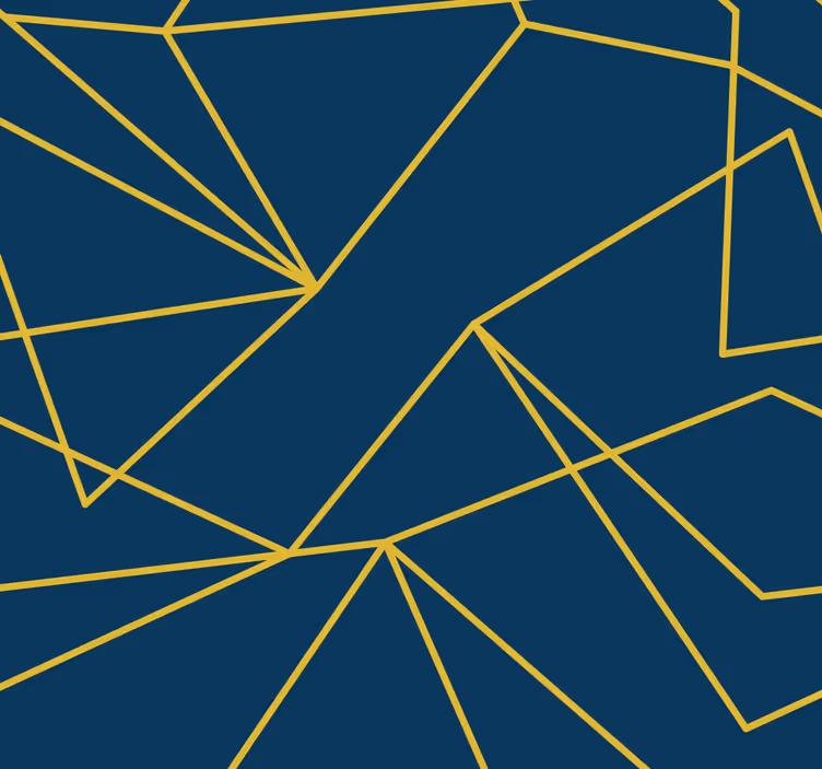 A blue wallpaper with geometric gold lines - TenStickers