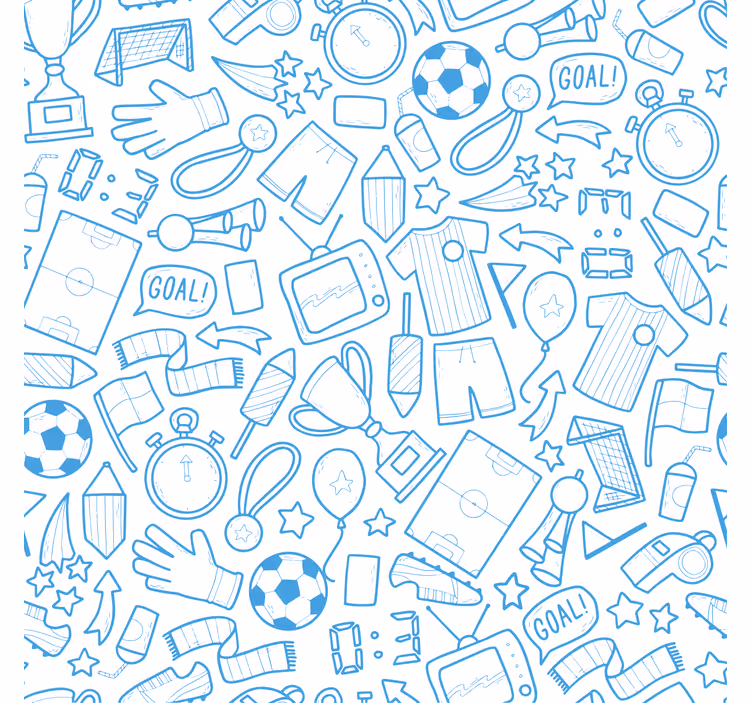 A blue wallpaper featuring football soccer doodles - TenStickers