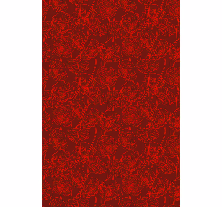 A red wallpaper with artistic poppies and stems - TenStickers