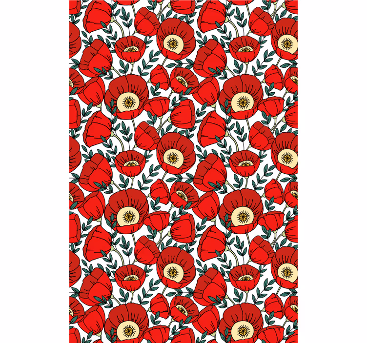 A red wallpaper with classic red poppies - TenStickers
