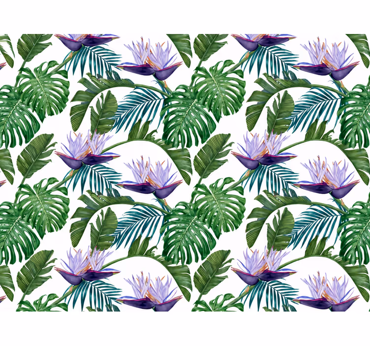 Leaves wallpaper featuring purple lily flowers - TenStickers