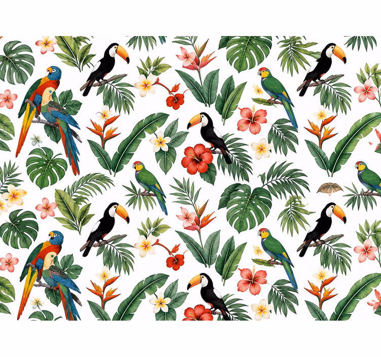 Leaves wallpaper parrot toucan palm design - TenStickers