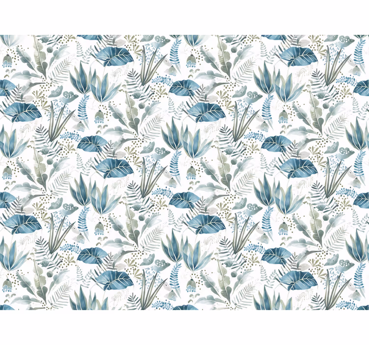 Leaves wallpaper in blue floral garden design - TenStickers