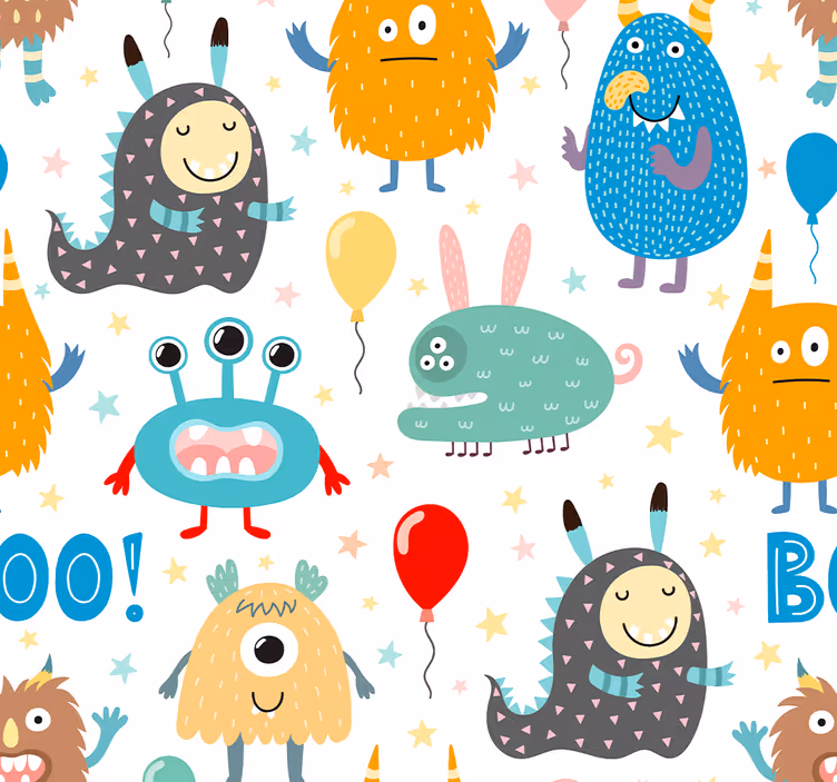 Festive Monsters cute animal wallpaper - TenStickers